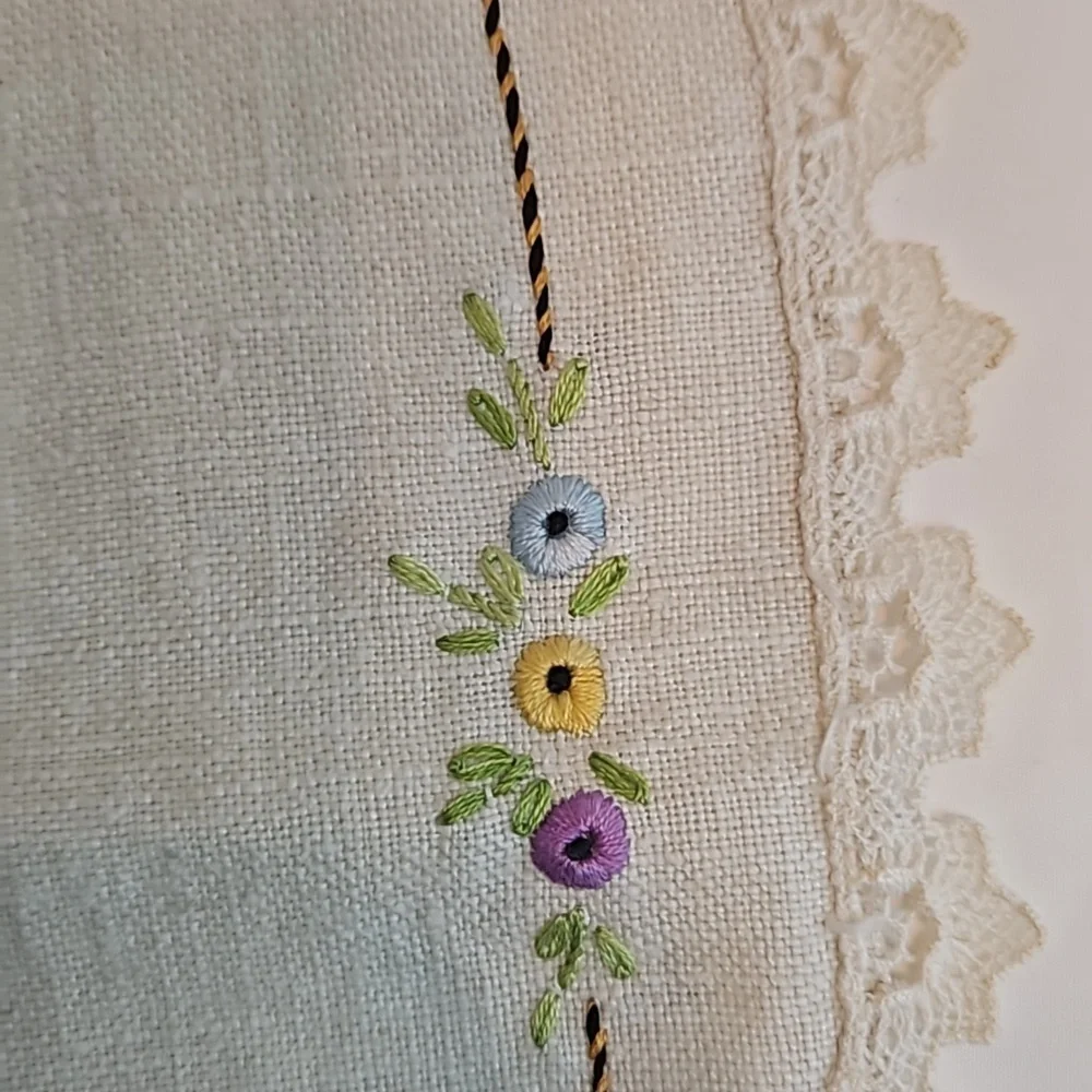 Vintage Hand Stitched Needlepoint Doily Oval Floral